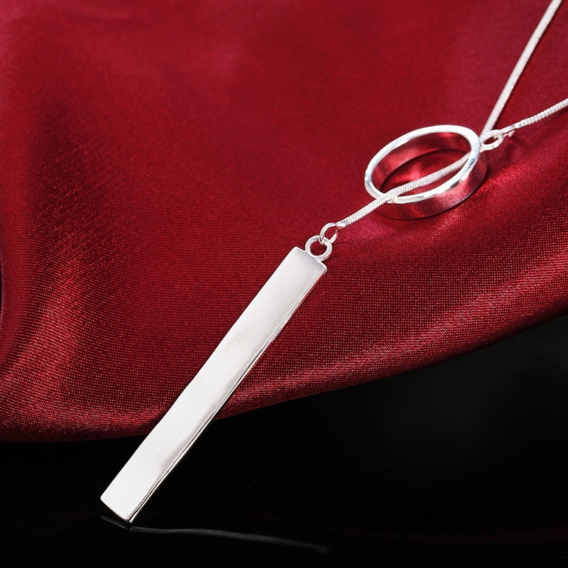 Zilver 925 Lange Cirkel Bar Hangers Ketting Kettingen Voor Vrouwen Valentijnsdag Mode-sieraden