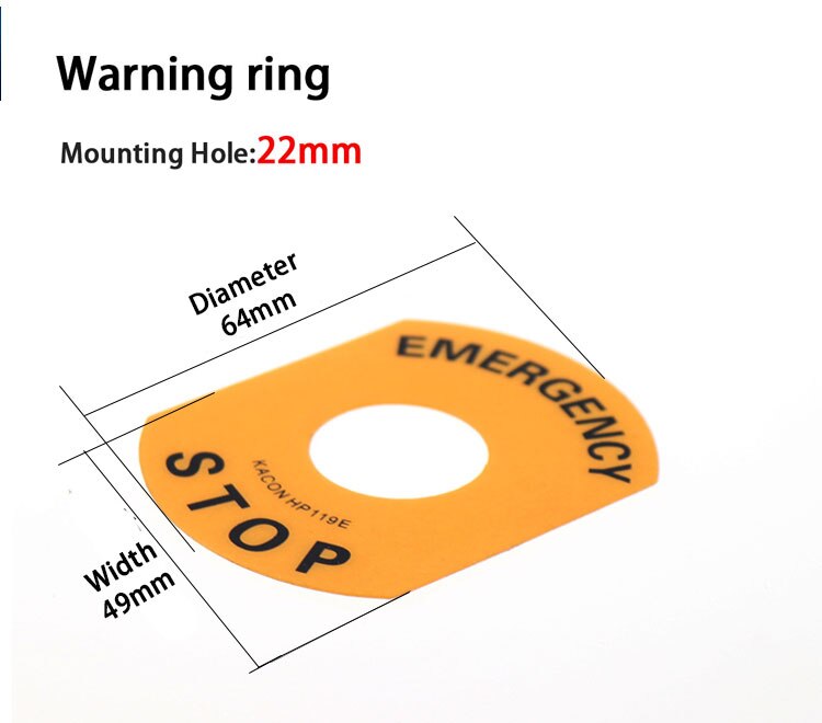 Mounting hole 22mm emergency stop button warning ring 16MM quick stop button switch warning ring sign