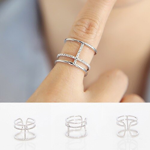 Vintage Zilveren Kleur Multi-layer Kristal Ringen Voor Vrouwen Maat Verstelbaar Ringen Voor Mannen Meisjes Open Sieraden