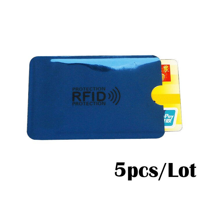 5PC Anti Rfid Blocking Reader Lock Bank Card Holder ID Bank Card Case Rfid Protection Metal Credit Card Holder Aluminium: Blue