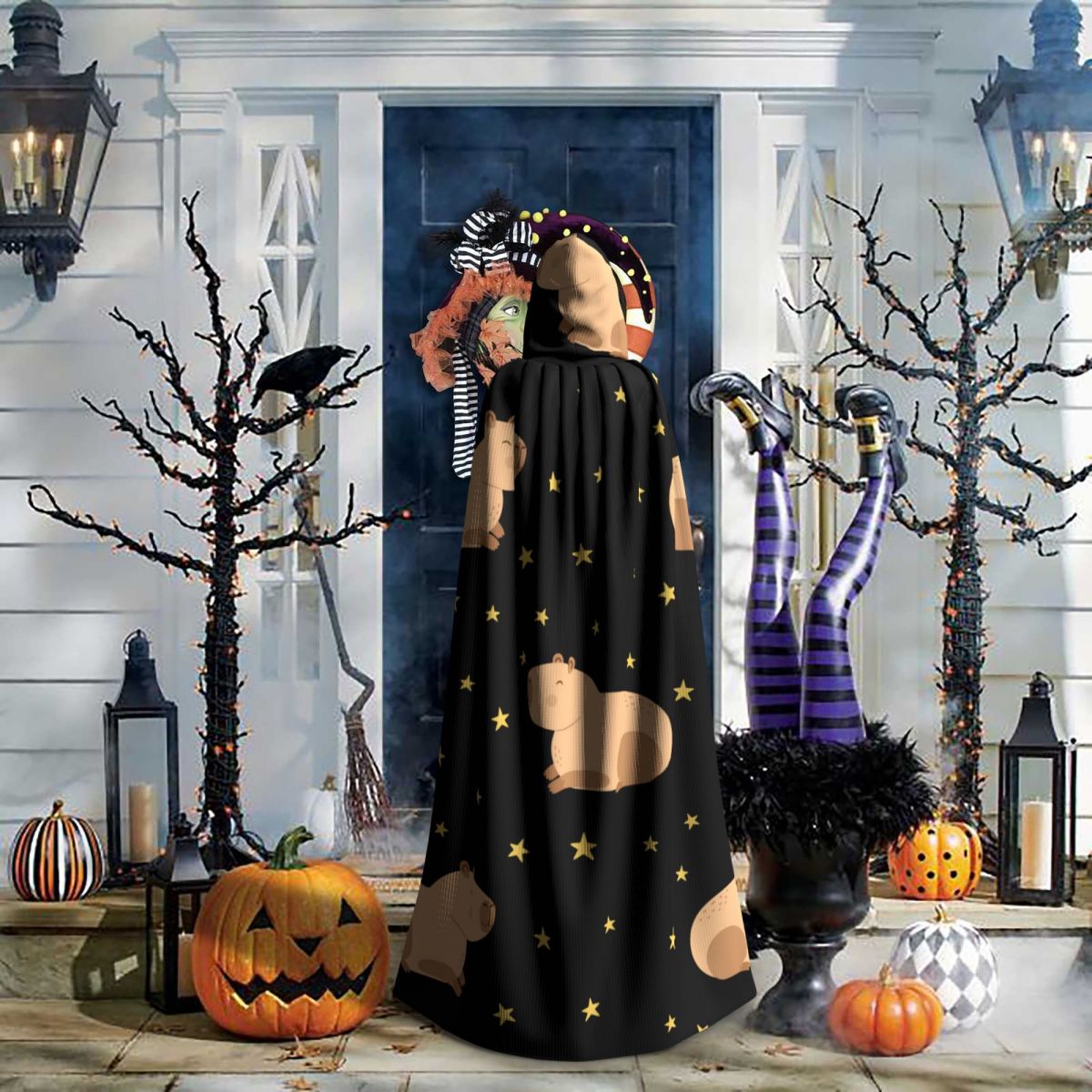 Hooded Cloak Unisex Cloak with Hood Capybaras And Stars Cloak Vampire Witch Cape Cosplay Costume