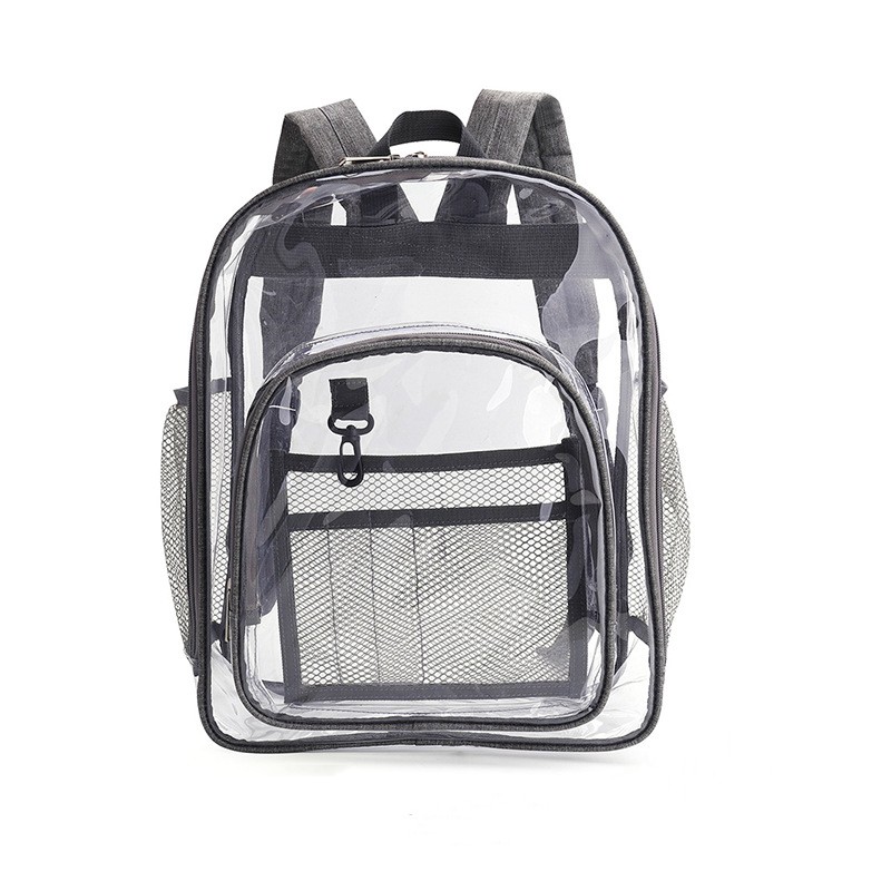 Mochila impermeável transparente de grande capacidade, bolsa de escola plástica para meninas, sólido claro, moda masculina: Preto