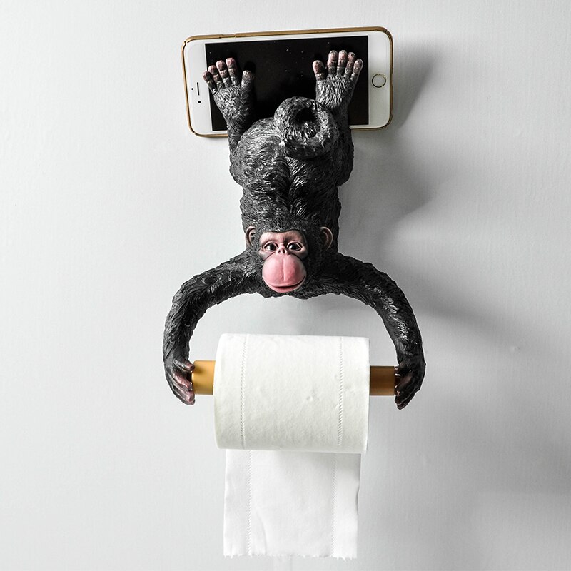 Gibbon Statue Wand Dekoration Wc Tissue Halter Loo Ledge Schwarz Affe skulptur figuren Hängen Rolle Tissue halter