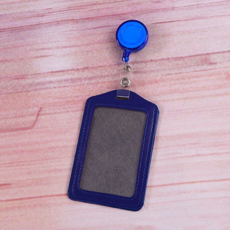 Work Card Student ID Card Holder Work Badge Card PU Card Case Card Holder with Retractable Badge Clip: Navy Blue