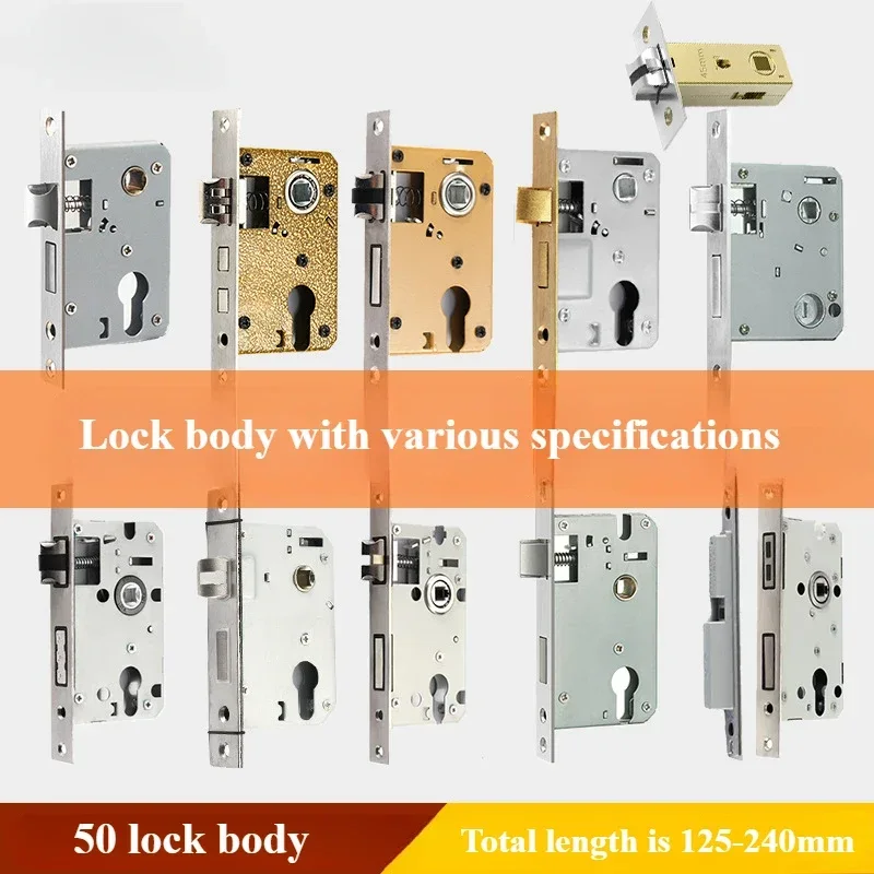 Silencioso Interior fechadura da porta de madeira, Reverse Lift Lock Body, Light Spring Room, 58 Rolamento Magnético, Tamanho 50, Heavy Spring