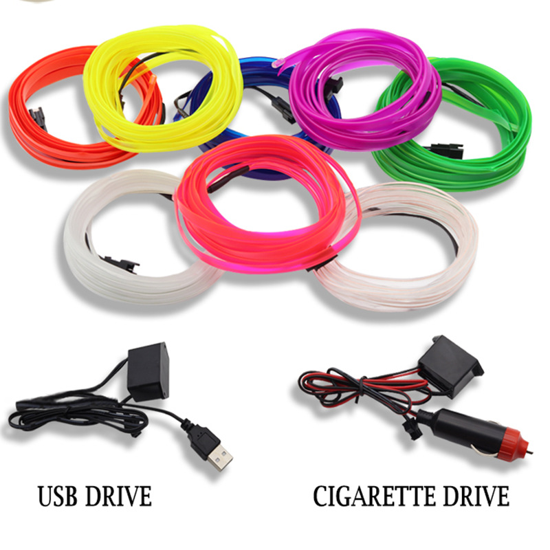 Luces Led decorativas para Interior de coche, tira de neón con cableado EL, luz ambiental Flexible automática, USB, accesorio de lámpara de ambiente para