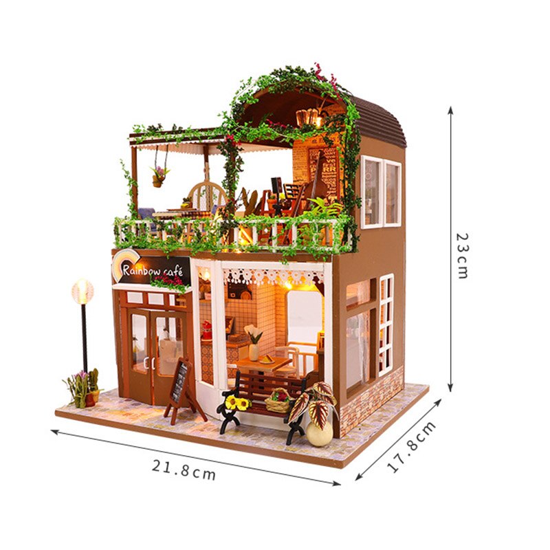 DIY drewniany domek dla lalek miniatury ogród robić domku dla lalek kawiarnia dom dla lalek z meblami i akcesoriami zabawki prezenty dla dzieci