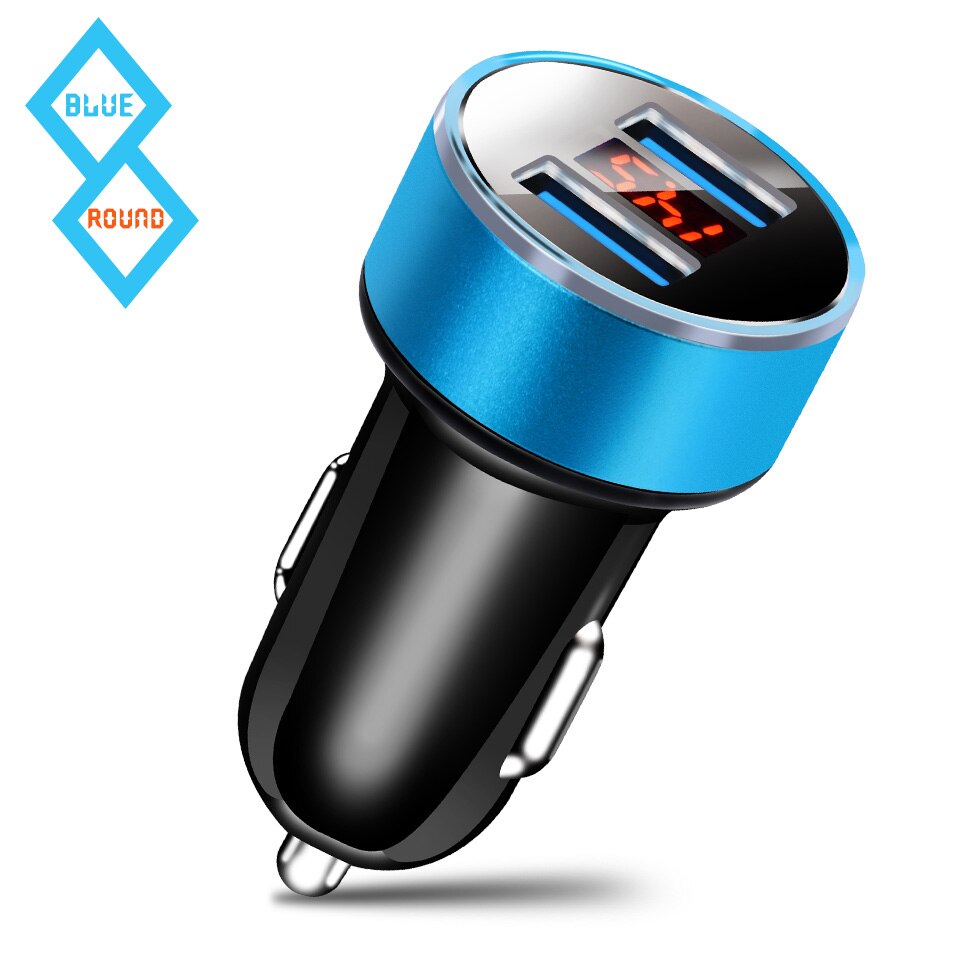 LED Display Dual USB Car Charger Output 3.1A Snel Opladen Mobiele Telefoon Travel Adapter Aansteker DC 12-24 V Auto Telefoon Oplader: blue round