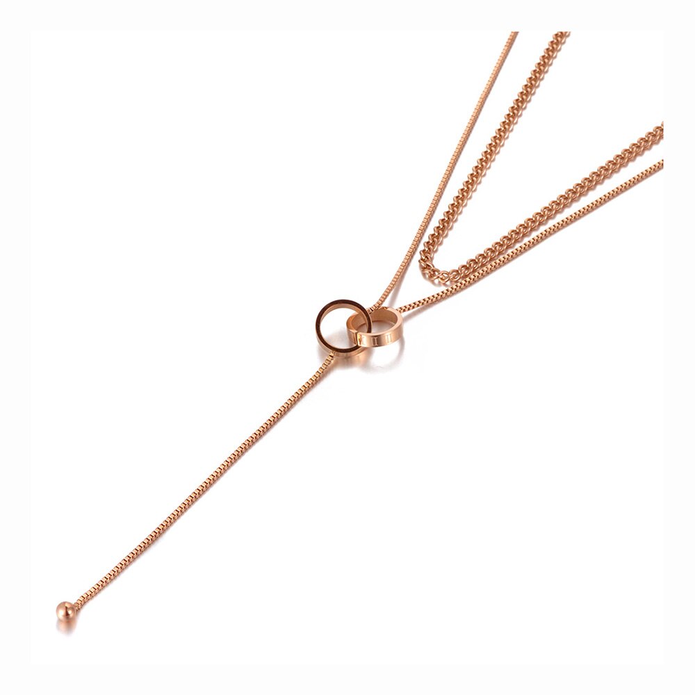 Lokaer Titan Edelstahl Doppel-schicht Doppel Kreis Charme Halsband Halskette modisch Böhmen Kette Halskette Für Frauen N20119: Ursprünglich Titel