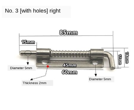304 Stainless Steel Loaded Hinge Safety Spring Bolt Barrel Latch for Industrial Welding Distribution Cabinet Hardware: 3-hole-R
