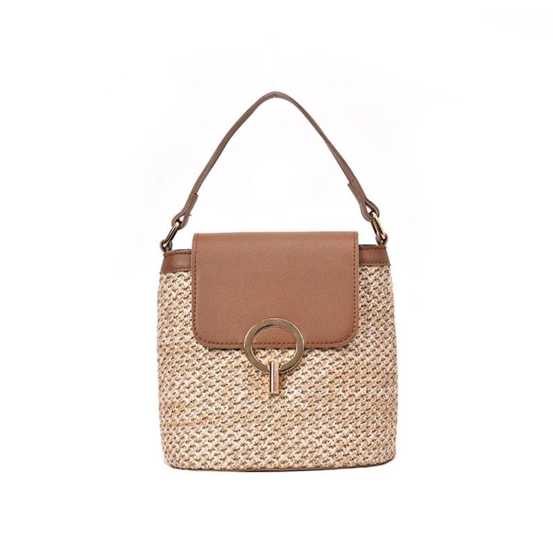 Frauen Damen Crossbody Stroh Eimer Schulter Tasche Tote Geldbörse Handtasche Messenger Satchel: Brown