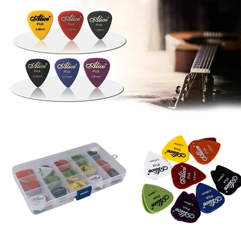 100 stk elektrisk akustisk guitar farverige picks plekter 0.58/0.71/0.81/0.96/1.20/1.50mm tykkelse tilbehør