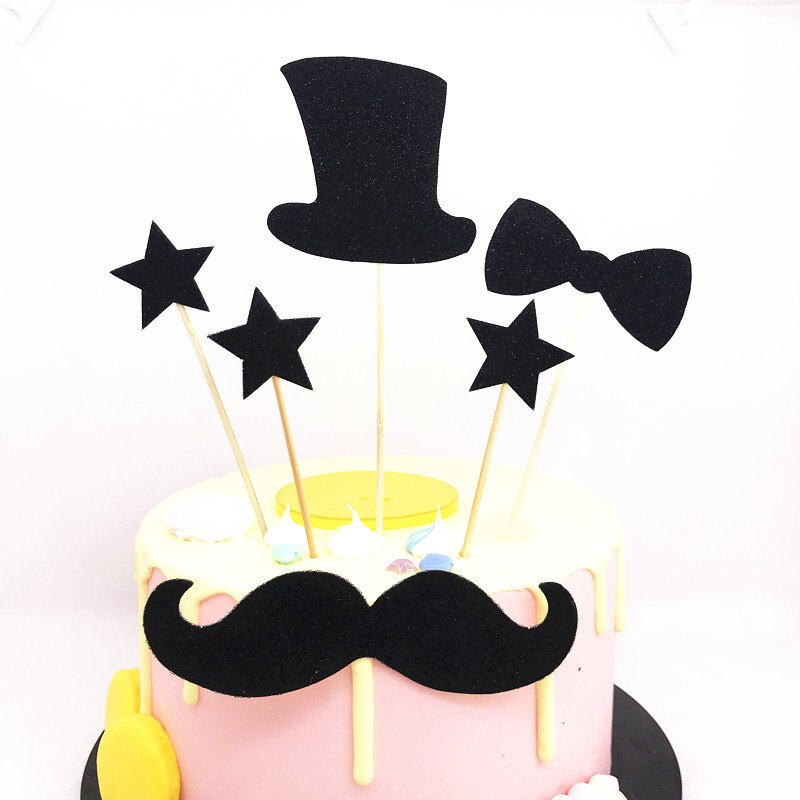 1 Set Snor Gelukkige Verjaardag Cake Topper Hoed Tie Black Star Cake Top Vlag Decoratie Voor Jongen Vader Verjaardag Party levert