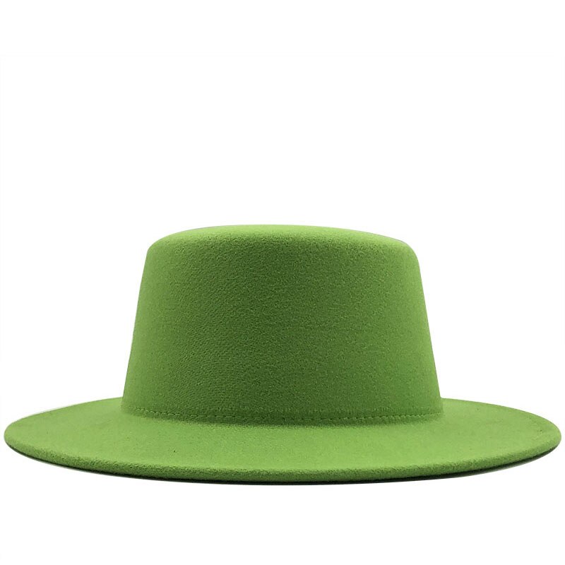Enkle kvinder uldfilt hatte hvid brede kant fedoras til bryllupsfest kirke hatte svinekød fedora hat floppy derby triby hatte: Grøn