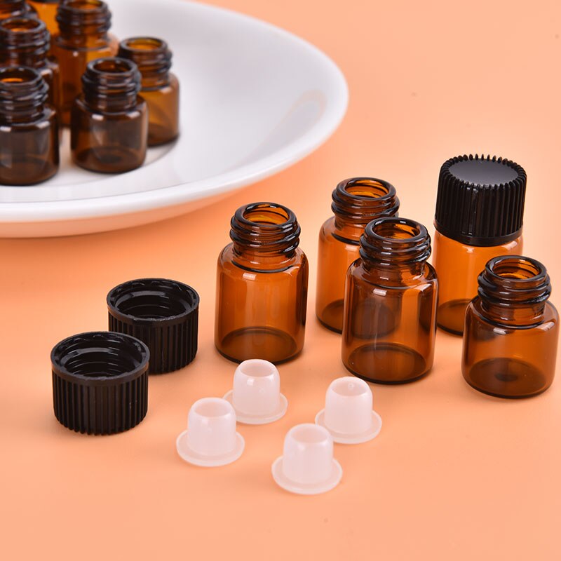 100 Pcs Essential Oil Amber Glass Vial with orifice 1-3ml Sample Dram bottle Thin Glass Small Amber Perfume Sample Test Bottle