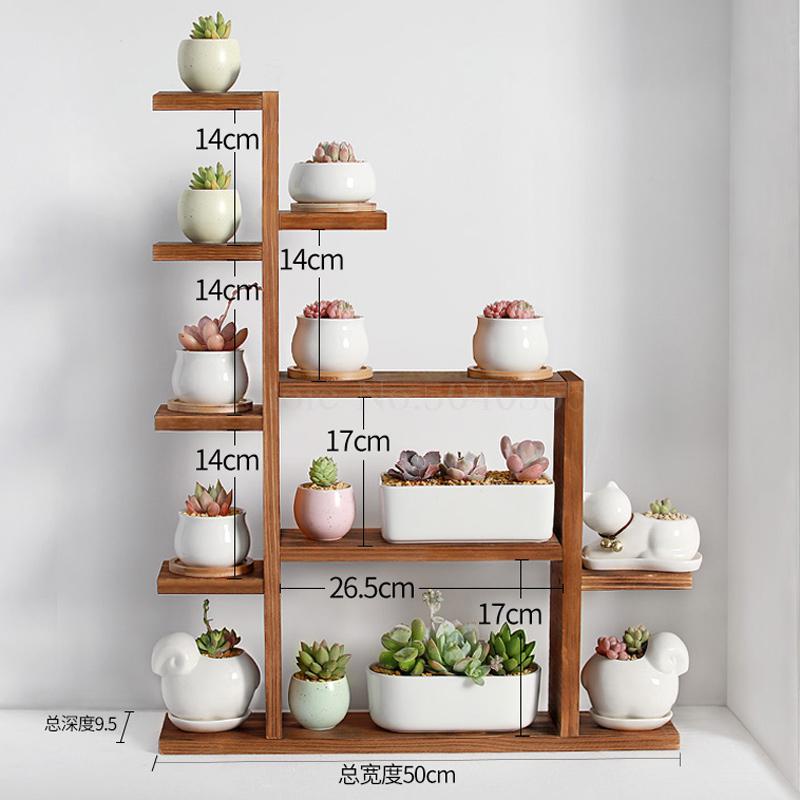 Solid wood desktop flower stand indoor multi-layer small flower stand green flower frame decoration living room window pot rack: VIP 1