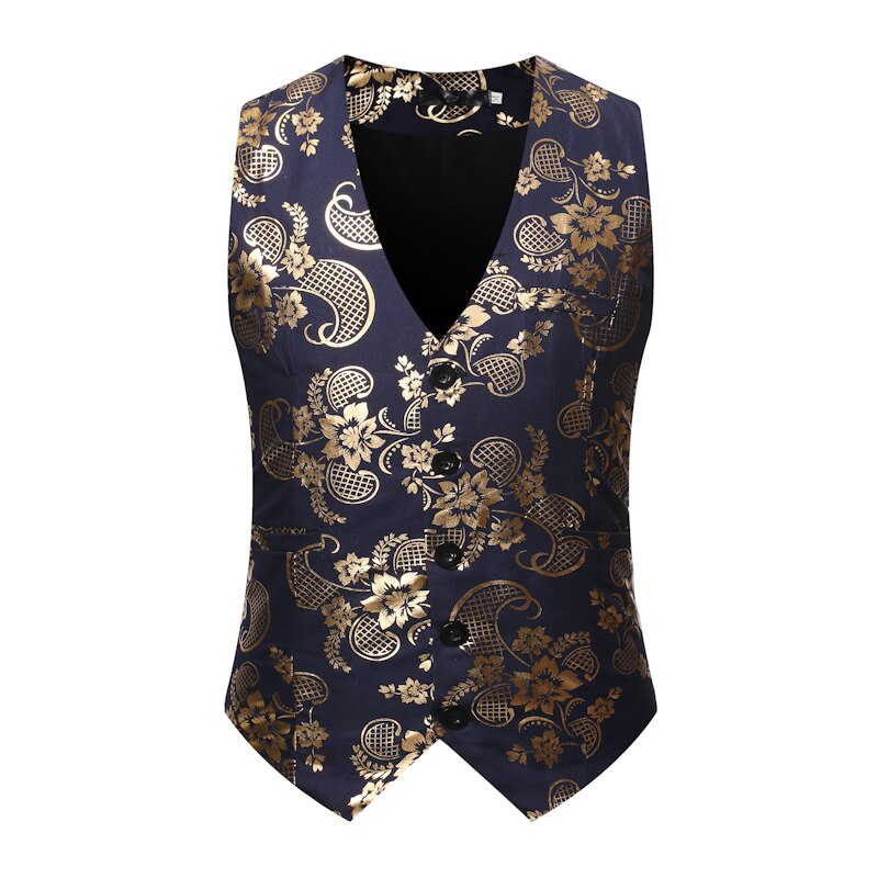Heren klassieke v-hals pak vest gouden paisley folie print jurk vest mannen dj club gala vest mannen gilet kostuum heren