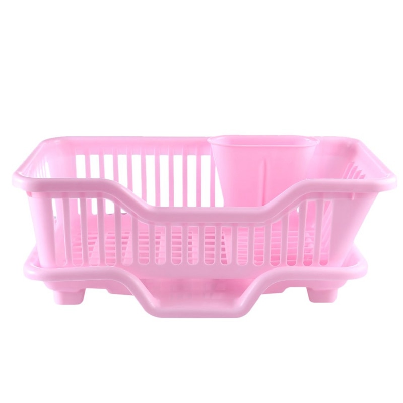 Miljøvenlig plastik køkkenvaske opvaskestativ sæt rack holder vaskekurv organiseringsbakke, ca. 17.5 x 9.5 x 7 tommer (lyserød)