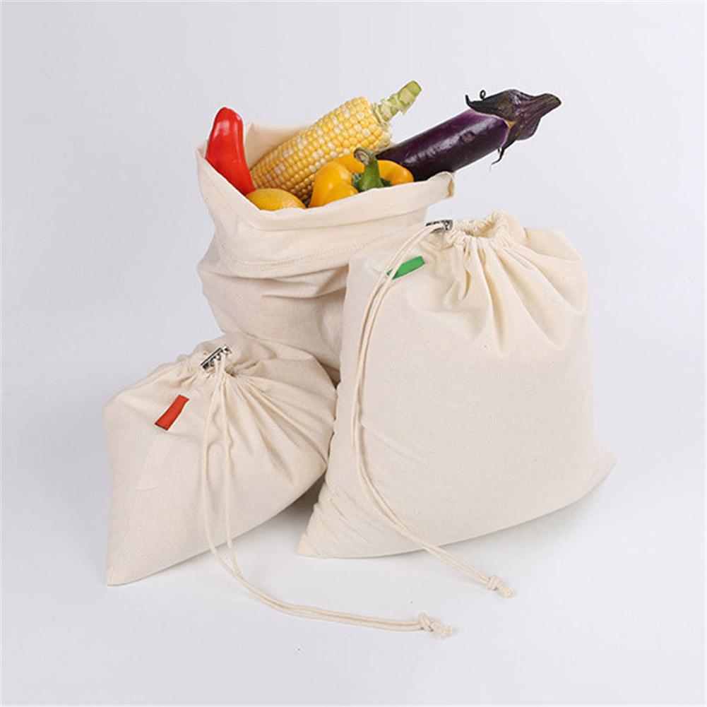 Reusable Bulk Bin Cotton Drawstring Storage Bag Metal Buckle Multi-Purpose Fruit Vegetable Rice Bread Shopping Bags Home Storage