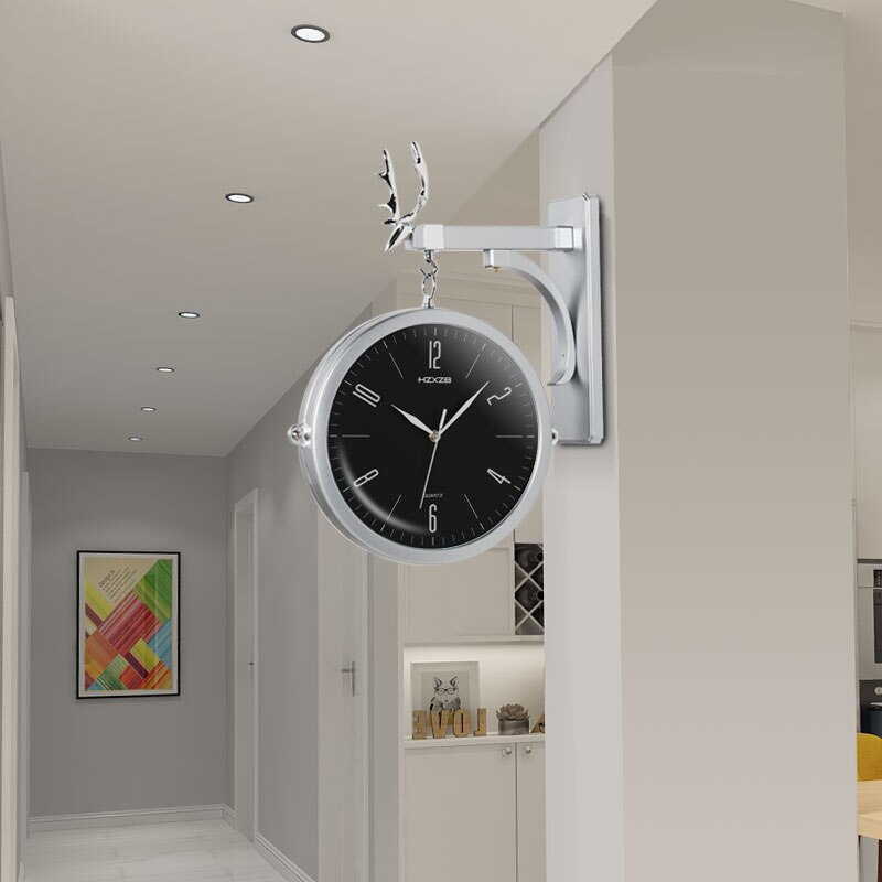 Relojes de pared redondos de doble cara, Relojes de pared de doble cara, reloj de pared Vintage Retro, decoración del hogar, marco de Metal, cubierta de esfera de cristal