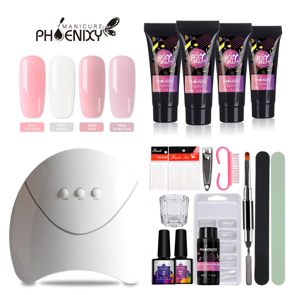 Komplet polygel neglesæt med 36w uv led lampe forlængelse gel sæt hårdt gelé builder gel nail art værktøjer til manicure: 36w sæt 2