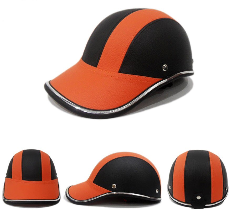 GRATIS SIZE PU Leer Motorfiets Open Half helmen Fiets Scooter Helm Vrouwelijke Moto Casco Baseball Cap gorras de beisbol: Orange