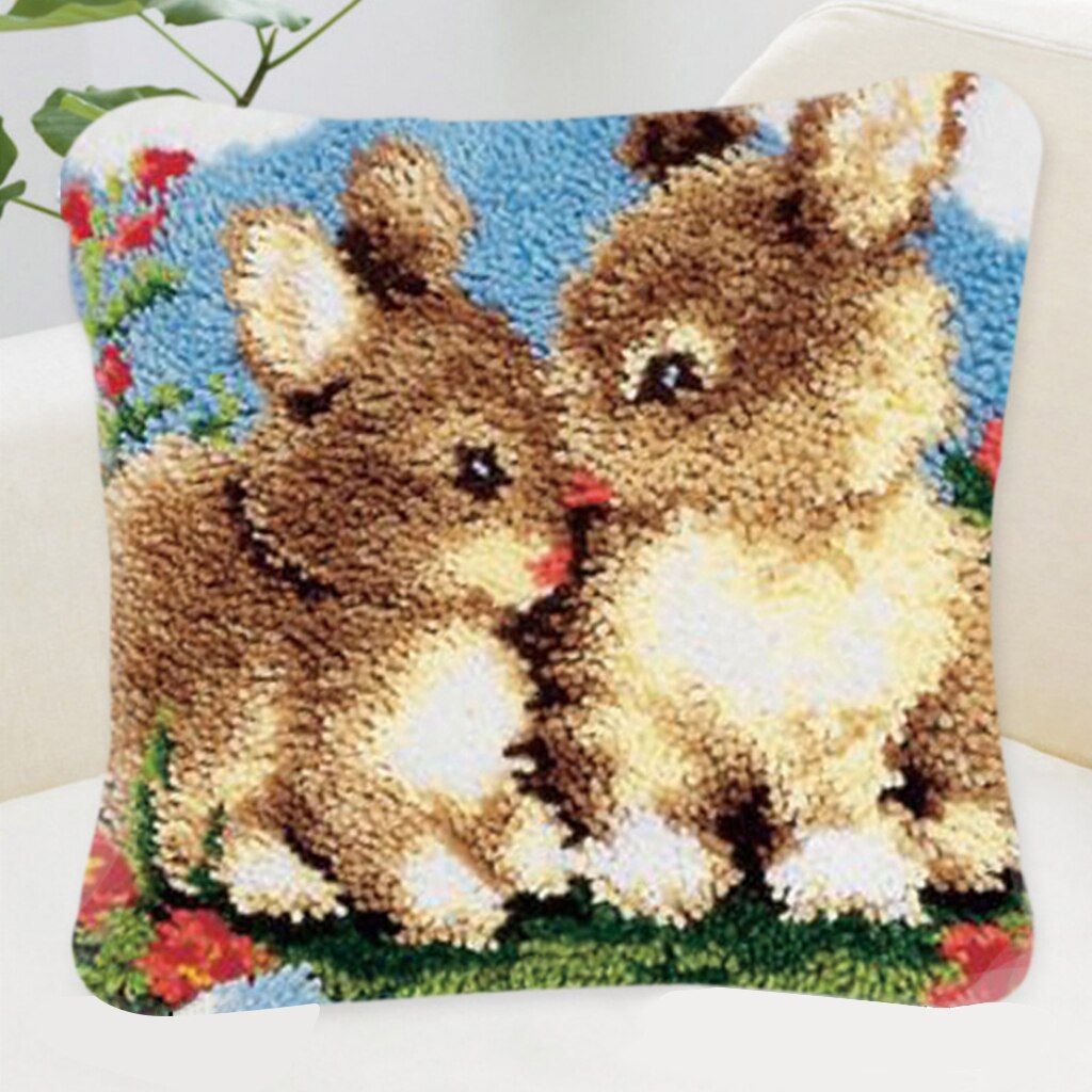 Cute Animal Latch Hook Kits DIY Pillow Suitable for Kids, Beginners and Handicraft Lovers, Enough Embroidery Thread