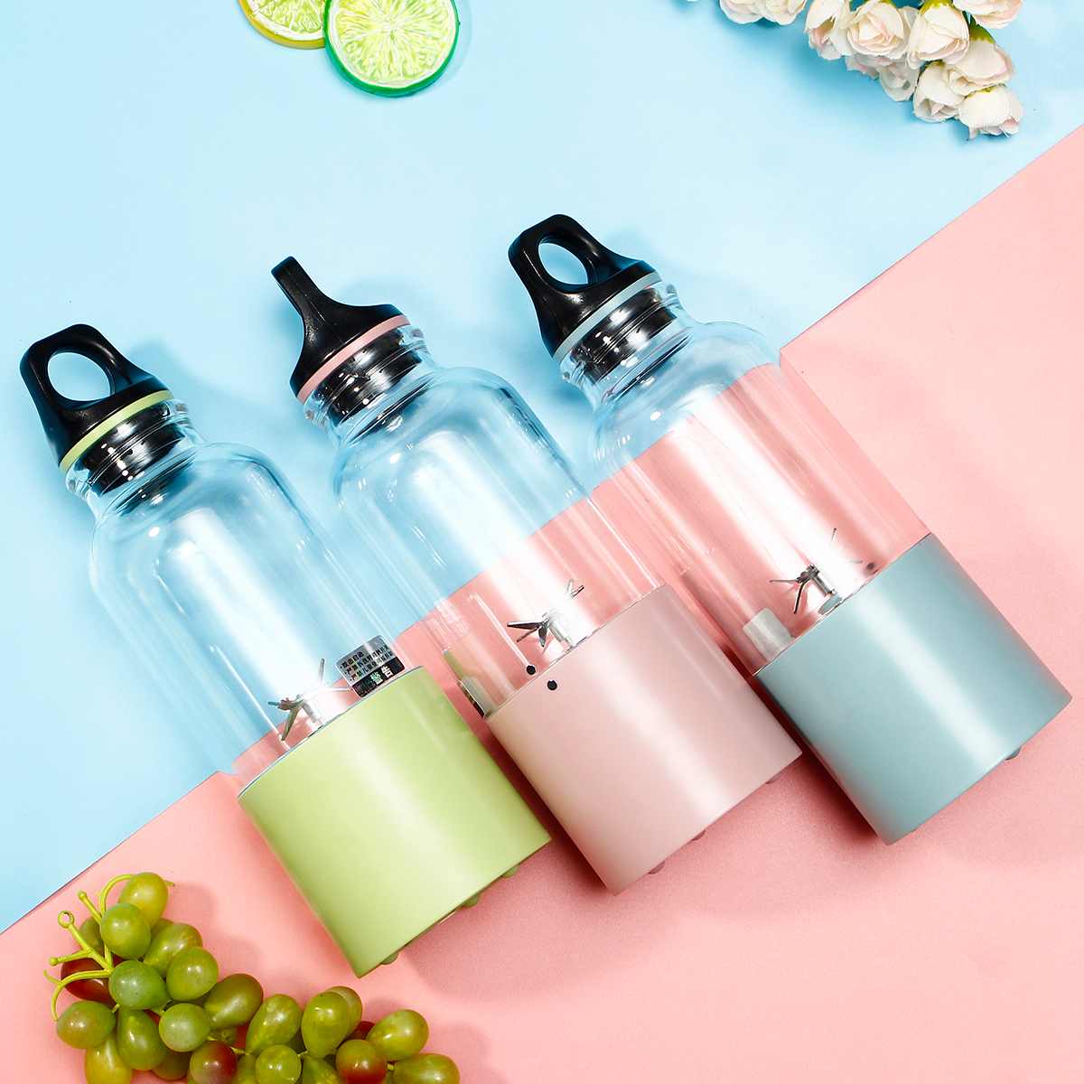 AUGIENB 500ml Electric Fruit Juicer Glass Mini Portable Handheld Smoothie Maker Blenders Mixer USB Rechargeable for Home Travel