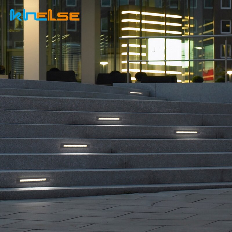 Waterproof Outdoor Embedded LED Stair Lights Rectangle Recessed Buried Step Lamps IP65 Wall Mounted Spotlights Corridor 85-265V