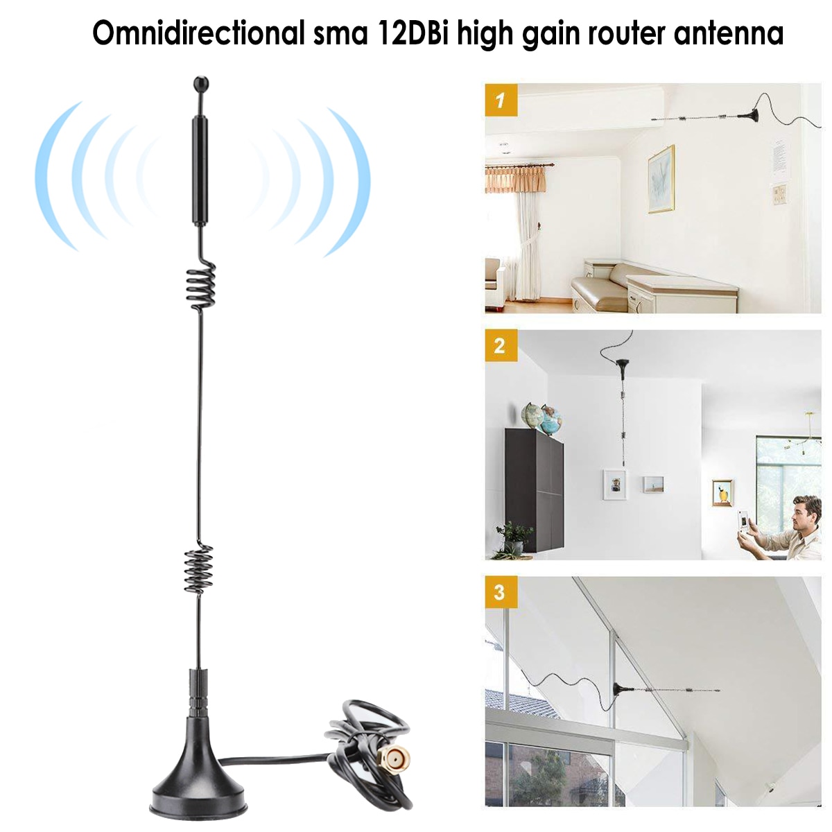 12dbi High Gain WIFI Antenne 2,4G/5,8G Dual Band pole antenne SMA Männlichen mit Magnetische basis für router Kamera Signal Booster