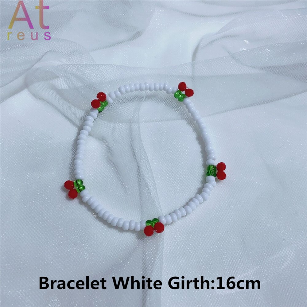 Zomer Strand Boho Transparante Kralen Cherry Sieraden Set Crystal Choker Ketting Voor Vrouwen Meisje Fruit Weave Kralen Armband Ring: H72599
