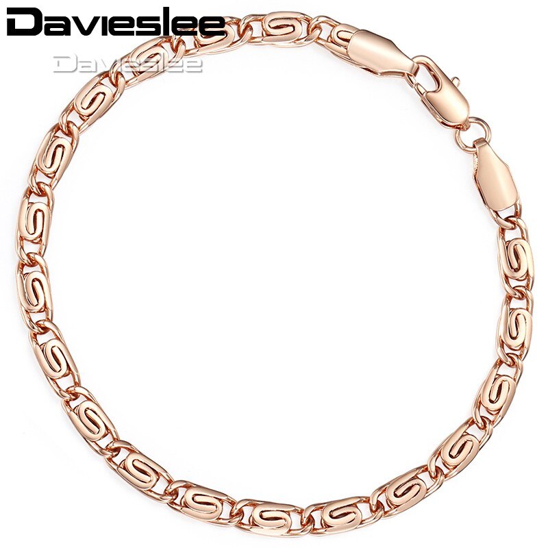 Davieslee Mens Womens Chain Yellow White Rose Gold Filled Bracelet Vintage Snail Link Jewelry 5mm LGB179