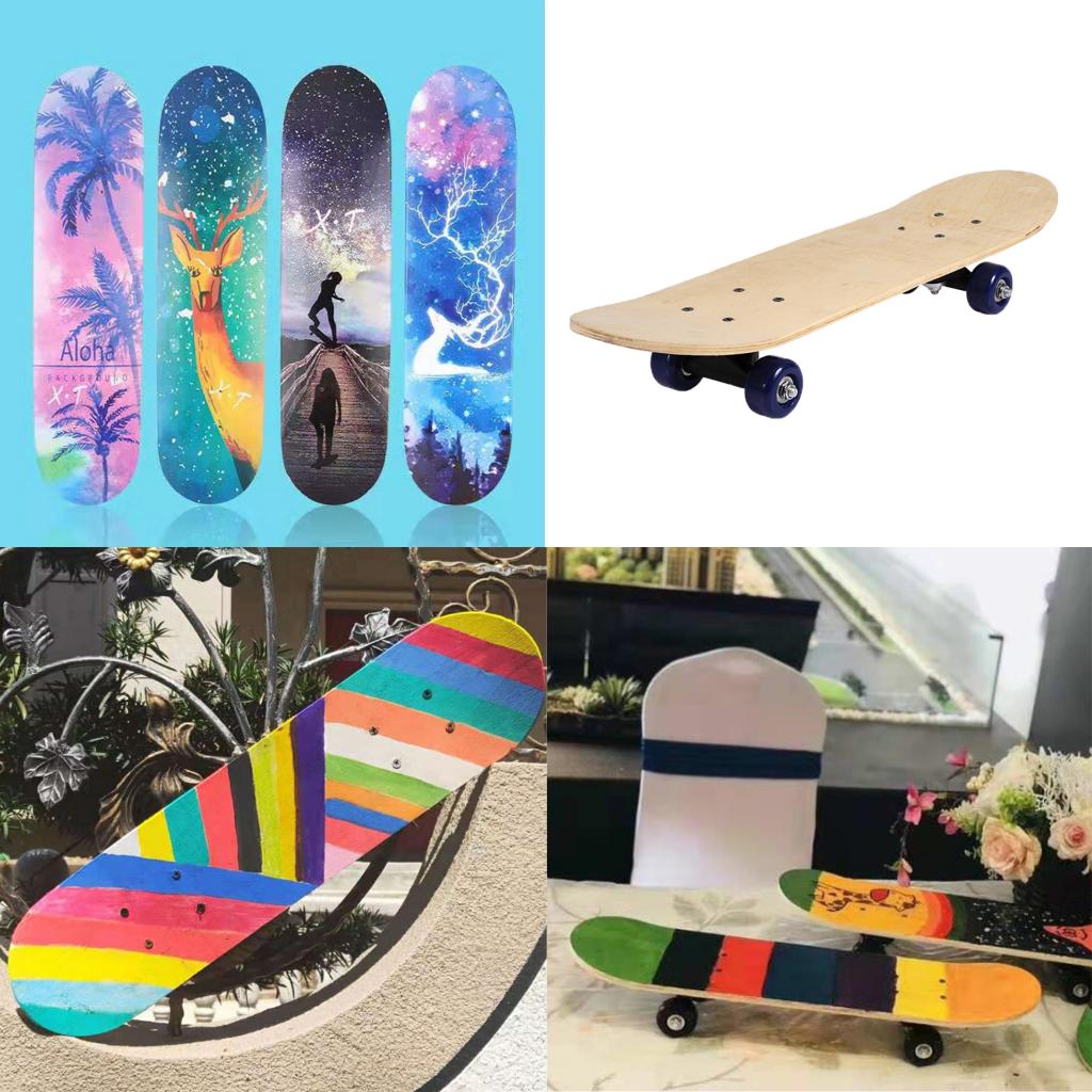 Blank Skateboards for Kids Wooden Complete DIY Freehand Skateboards for Beginner Graffiti for Boy Girl Slide Plate Skating Board