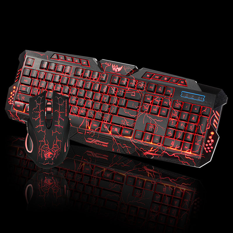 3-- color backlit wired gaming keyboard set, colorful glowing gaming mouse and keyboard