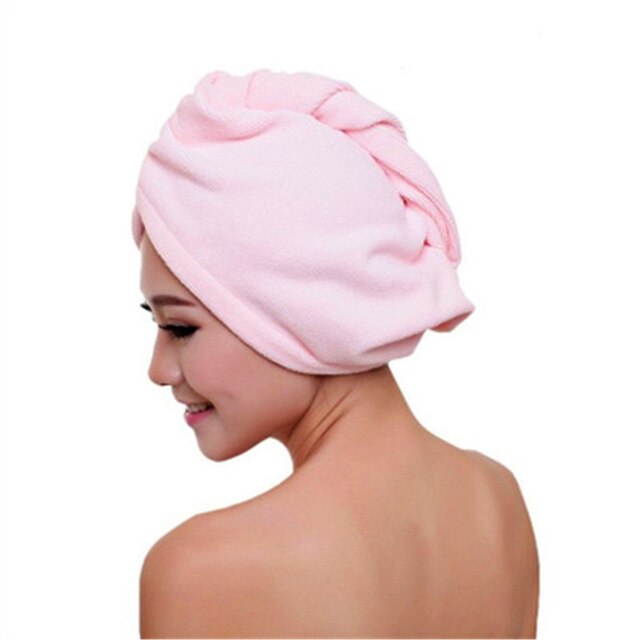 Mikrofiber badehåndklæde hårtørrer hurtigtørrende dame badehåndklæde blød brusebadhue til dame mand turbanhoved wrap badeværktøj: Lyserød