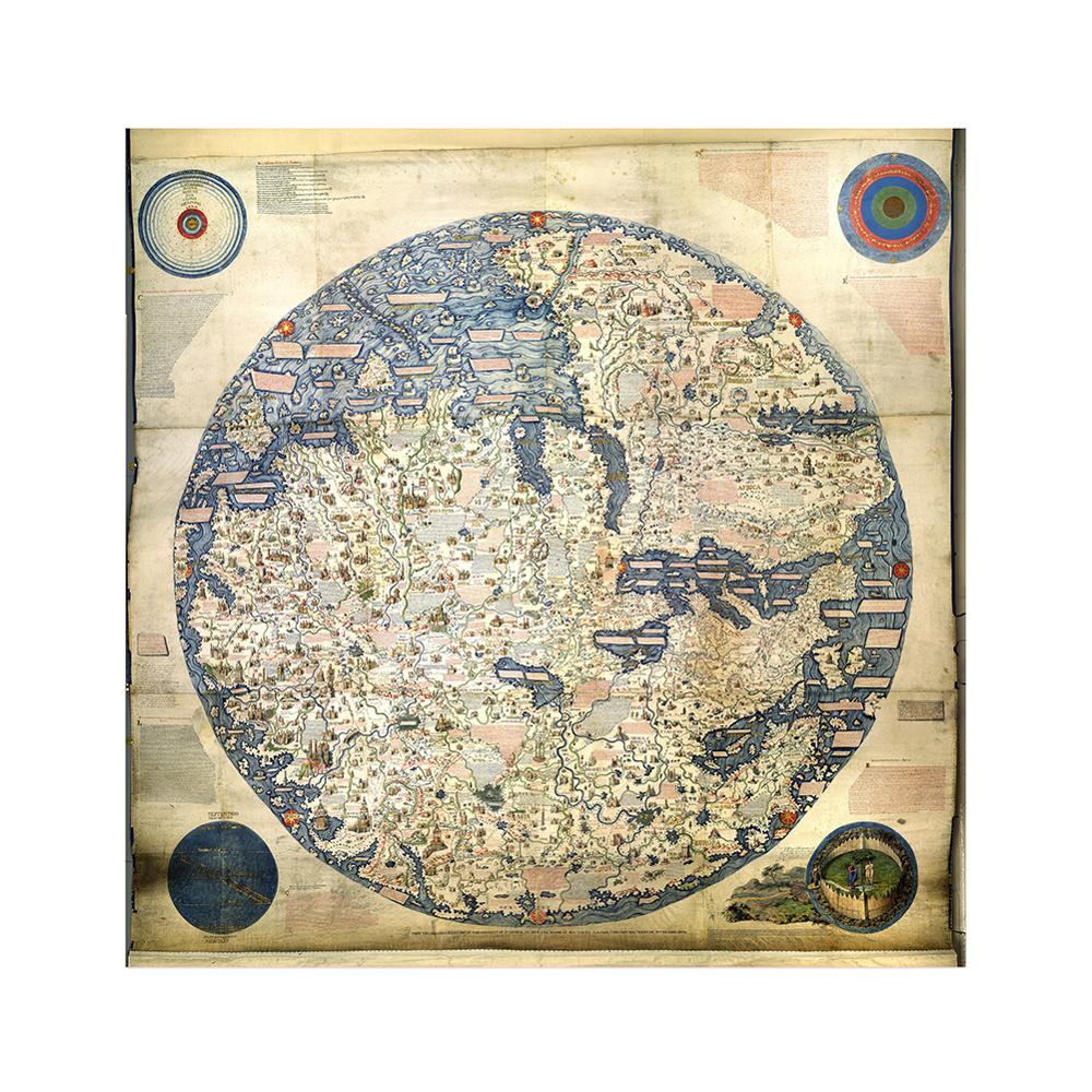 Middelalderlige asien og europa kort 150 x 150cm vintage non-woven vandtæt dekorativt kort