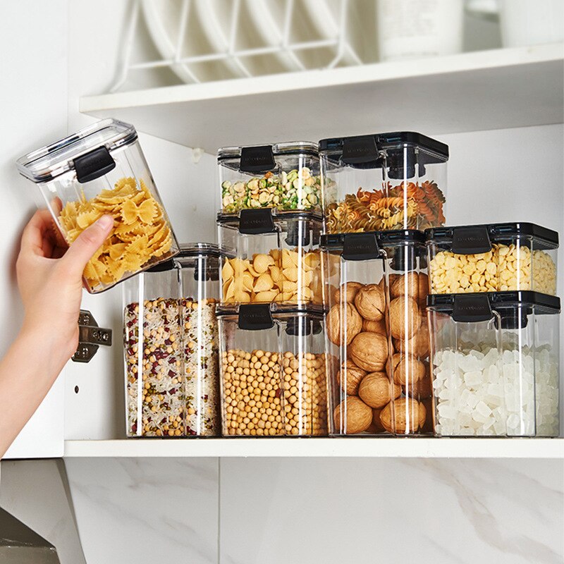 Storage Bottles and Jars Clear Plastic with Lids Food Container Spices Jar |-f-| Pots Boxes for Cereals Bottle-f-jars Sugar Bowl