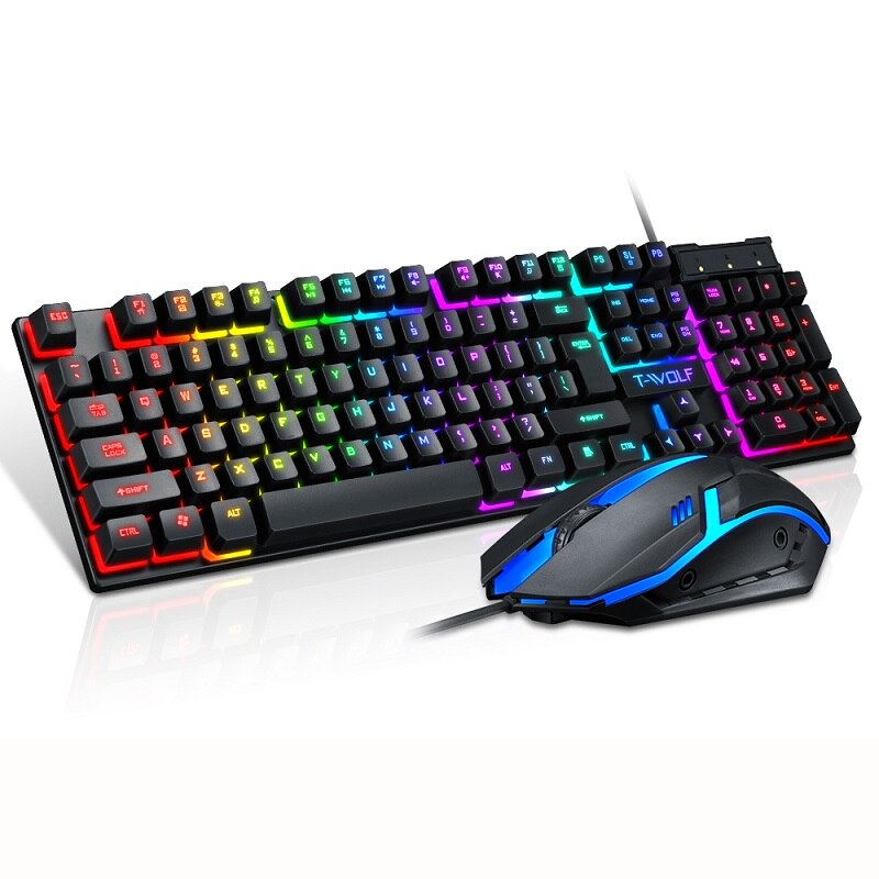 TF200 Wired Backlit Keyboard Mouse Combos Character Glowing Game USB Mechanical Feel Touch Gaming Keyboard and Mouse Kits: Keyboard Mouse Set