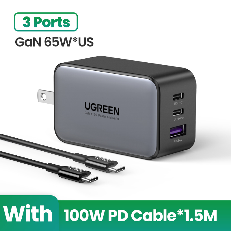 Ugreen 100w gan-oplader usb 14 c-oplader  qc4.0 snellader voor macbook, laptop, tablet 3.0 pd-snellader voor iphone 15 【us-stekker】: Br