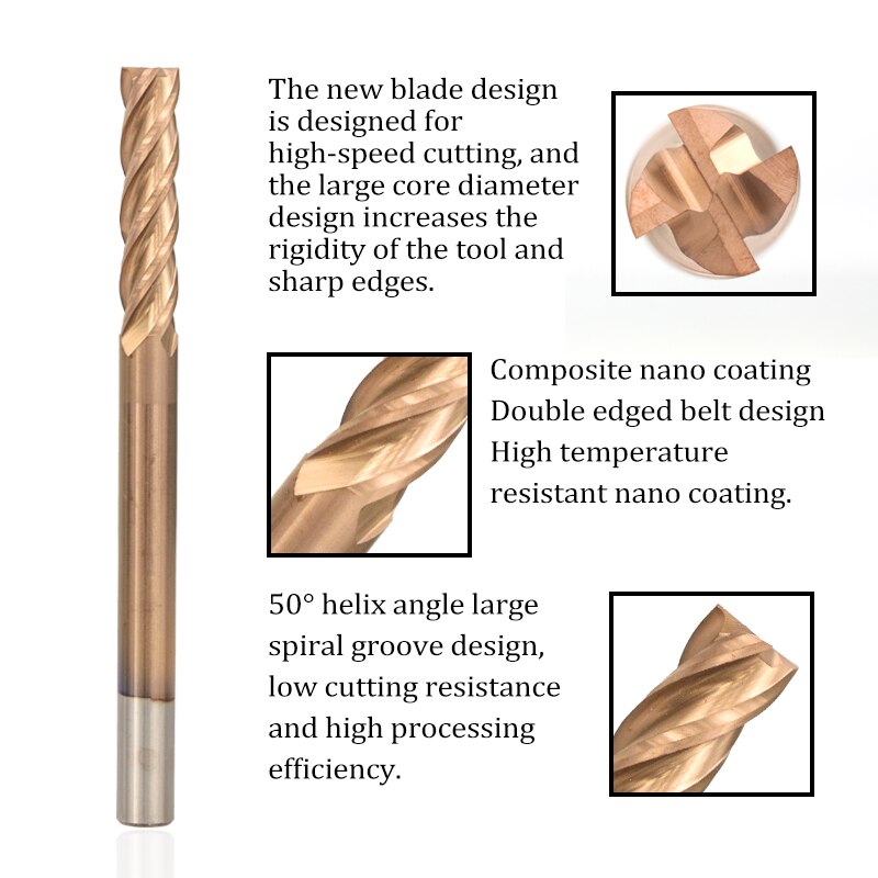 XCAN TiCN Coated End Mill Cutter Long 100mm Carbide Milling Bit 4 Flute CNC Engraving Tools Router Bits 4/5/6/8mm