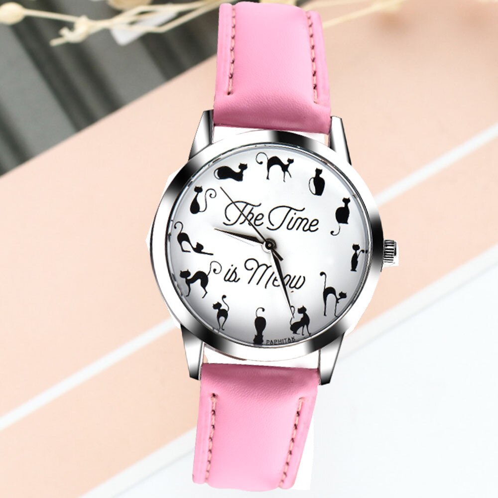 Kvinder ure kat piger ure dame ur læder armbånd ur dame dyremønster quartz håndled vandtæt