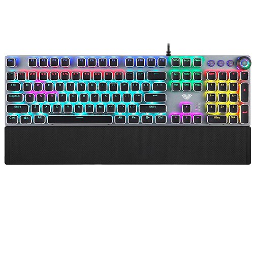 listing104-Key macro definition gaming keyboard desktop multimedia rotary button mechanical gaming keyboard+stickers: FJ DT / brown
