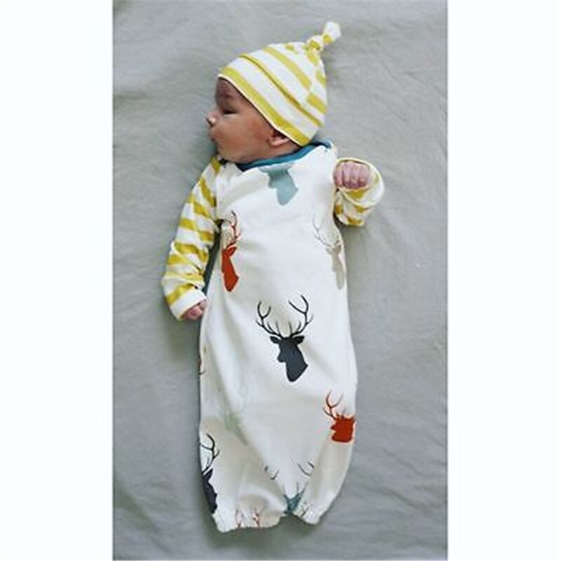 Newbaby Infant Baby Girls Boy Sleeping Pajama Footies +Hat Outfits 0-12M
