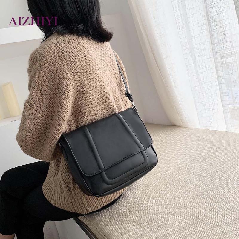 Kvinder retro pu læder skuldertaske kvindelig afslappet ensfarvet flap crossbody håndtaske simple store messenger telefontasker