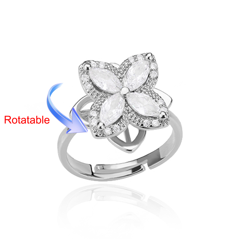 Four Clover Rotating Anxiety Rings for Women Gold Color Adjustable Stainless Steel Wedding Ring Aesthetic Jewelry anillos: black