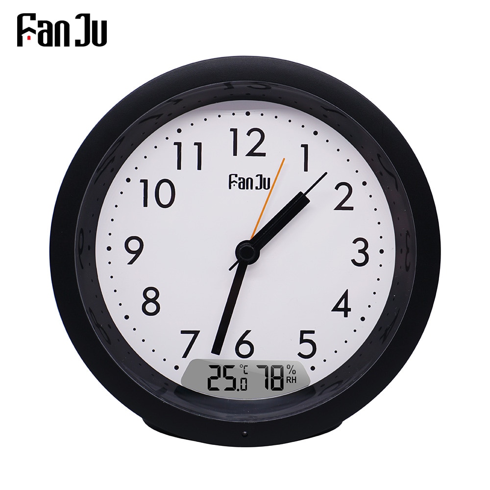 FanJu FJ5132 Wekker Temperatuur Vochtigheid Display Automatische Backlight Klassieke Ronde Desktop Tafel Nachtkastje Klokken Home Decor