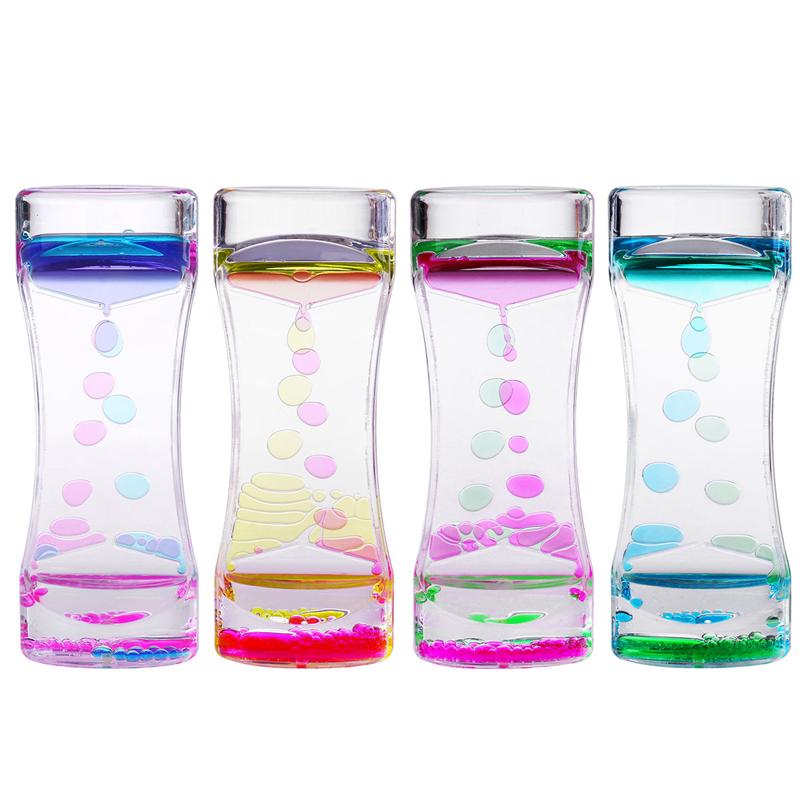 4 stuks dubbele kleuren olie zandloper vloeistof timer drijvende beweging bubbel met mooie taille bureau decoratie verjaardag kinderen speelgoed
