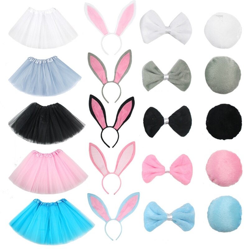 Conjunto de disfraz de conejo para niños, falda de tutú de tul en capas, diadema con Orejas de conejo, pajarita, trajes de de Pascua, 4 Uds.