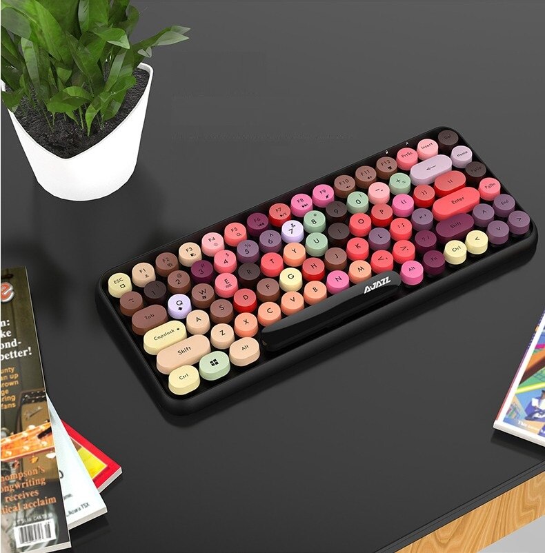 Bluetooth Keyboard for Tablets Mobile Mini Retro Round Keycaps Office Working Keyboard for Macbook iPhone iPad Tablet