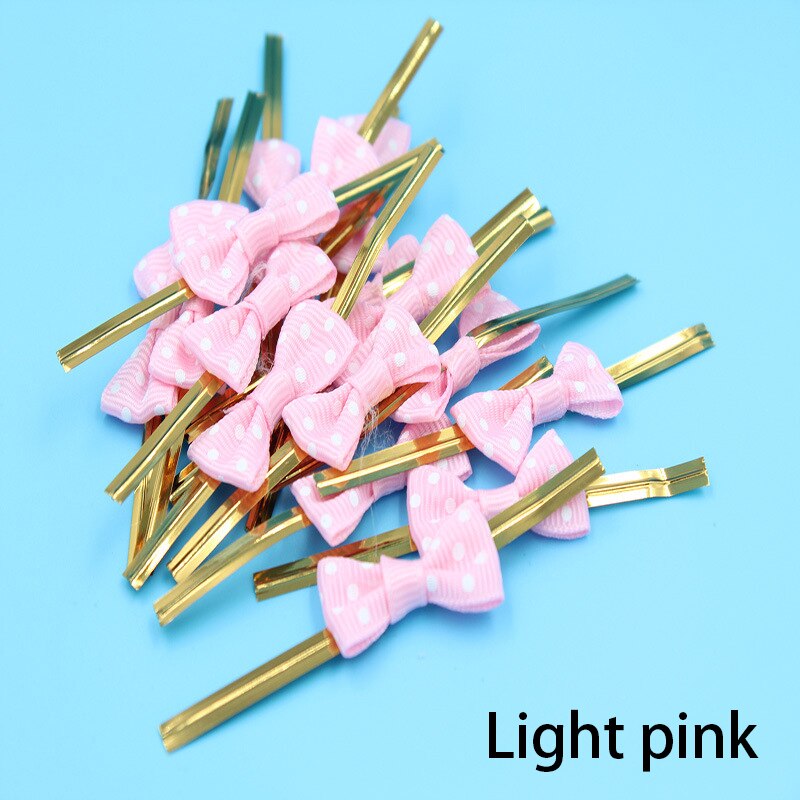 100Pcs DIY Bow Tie Wrapping Golded Wire Bowknot Binding Wire Lollipop Candy Packaging Bags Fastener Sealing Fixed Ties: Light pink